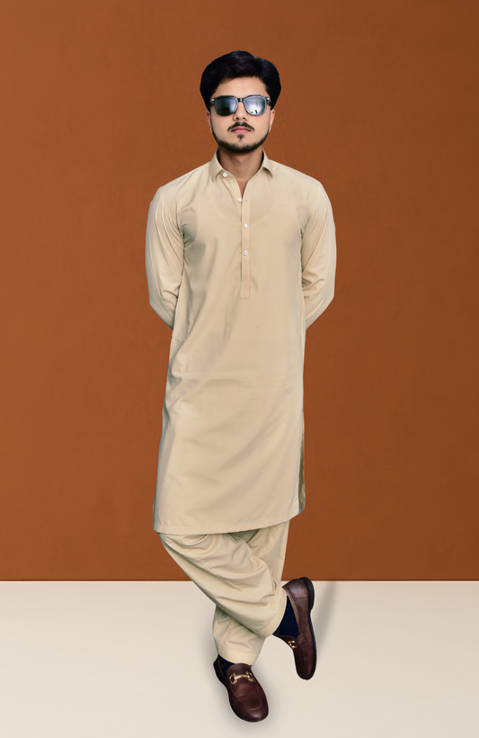 Formal Stitched Shalwar Suit - Light Biscuit