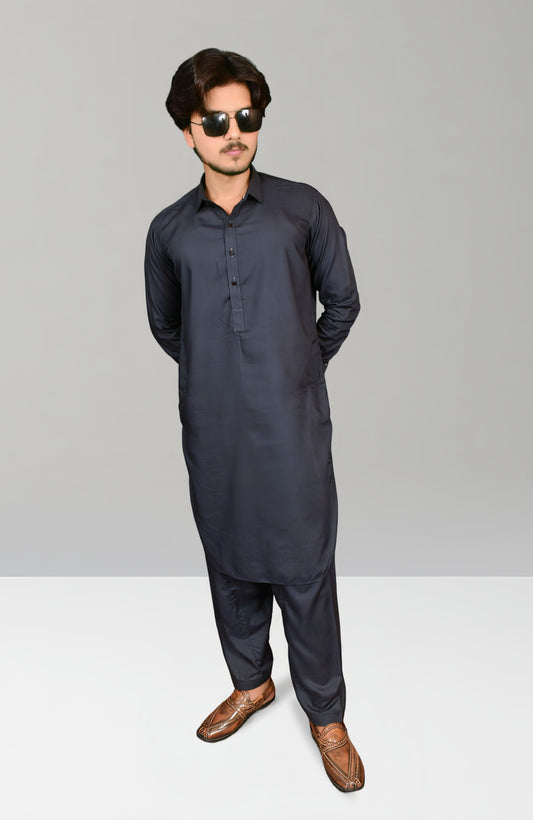 Double Silai Premium Stitched Shalwar Suit-Charcoal Grey