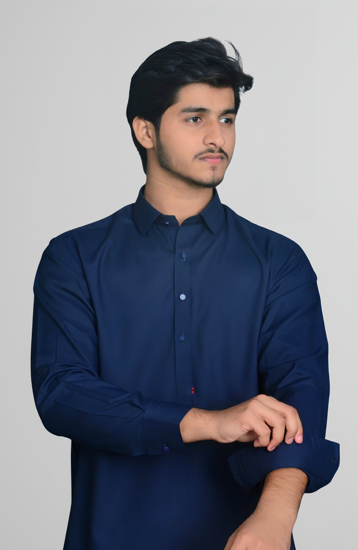 French Collar Premium Stitched Shalwar Suit - Navy Blue