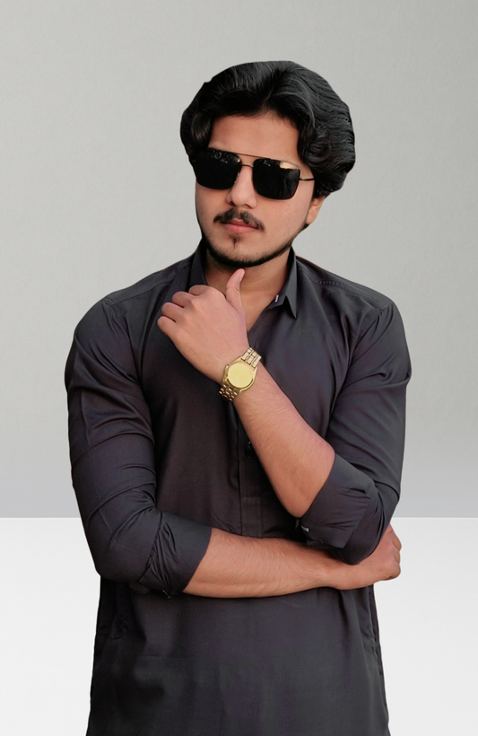 Double Silai Premium Stitched Shalwar Suit-Charcoal Grey