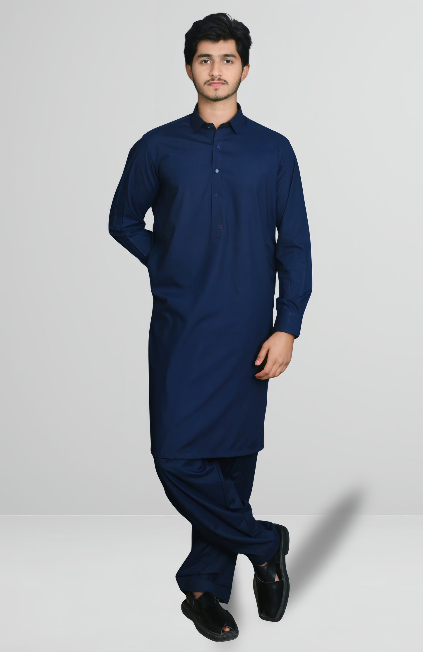 French Collar Premium Stitched Shalwar Suit - Navy Blue